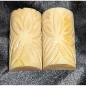 Carved Faux Ivory Belt Buckle With Floral Design & Brass Clasp Vintage Accessory